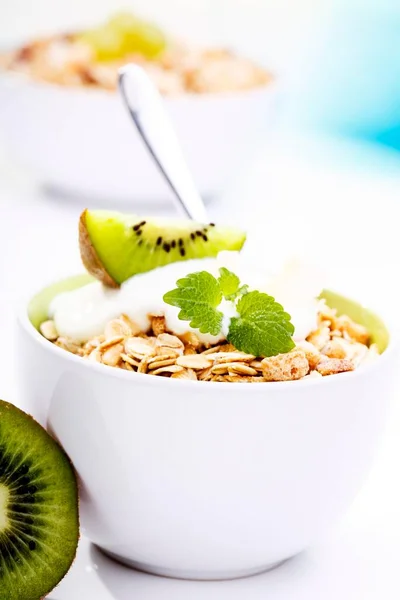 Exotic Muesli Quark Kiwi Mint Bowl — Foto Stock