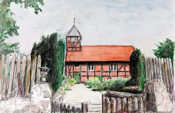 Polotřískaný Kostel Nindorfu Šlesvicko Holštýnsko Severní Německo Akvarel Gerhard Kraus — Stock fotografie