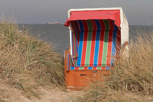 Deu Federal Republic Germany Wangerland Hooksiel Dunes Empty Beach Chair — Zdjęcie stockowe