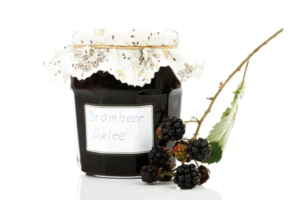 Jar Blackberry Jam White Background Close View — Stock Photo, Image