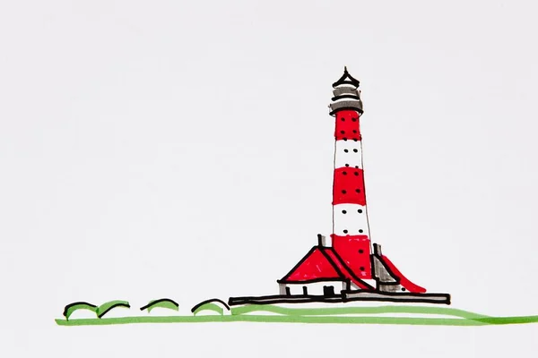 Lighthouse Westerheversand Drawing Artist Gerhard Kraus Kriftel — Foto Stock