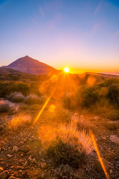 Sunset Volcano Teide Volcano Landscape Backlit Scenery National Park Teide — Stock Photo, Image