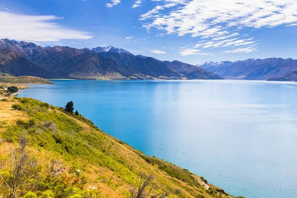 Lake Hawea with views of the Hunter Valley, The Neck, Otago Region, New Zealand, Oceania