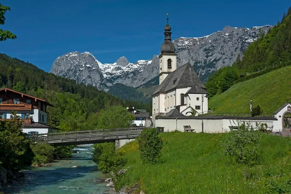 Parish Church Sebastian Ramsauer Ache Back Reiteralpe Ramsau Berchtesgadener Land — Stock Photo, Image