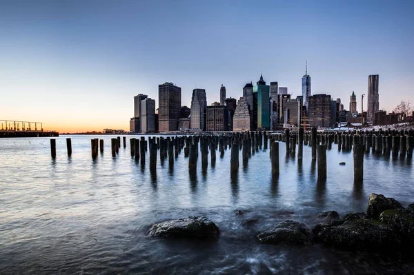 Ier Brooklyn Bridge Park View East River Skyline Manhattan Brooklyn — ストック写真