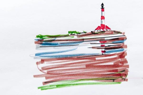 Westerheversand Lighthouse Północna Fryzja Szlezwik Holsztyn Północne Niemcy Rysunek Artysty — Zdjęcie stockowe