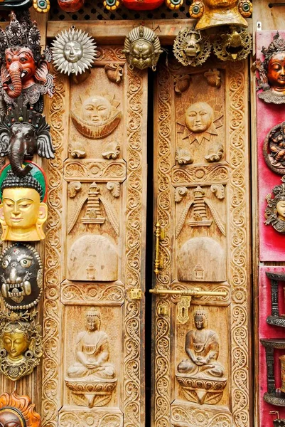 Historic Wooden Door Old Town Kathmandu Nepal Asia — Zdjęcie stockowe
