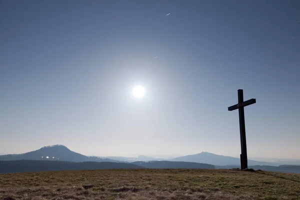 Wayside Cross Full Moon Hegau Region Night Image Baden Wrttemberg — Fotografia de Stock