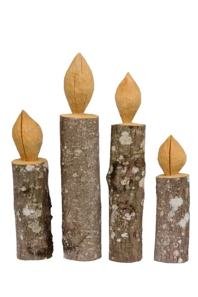 Four Carved Christmas Candles Made Alder Wood — ストック写真