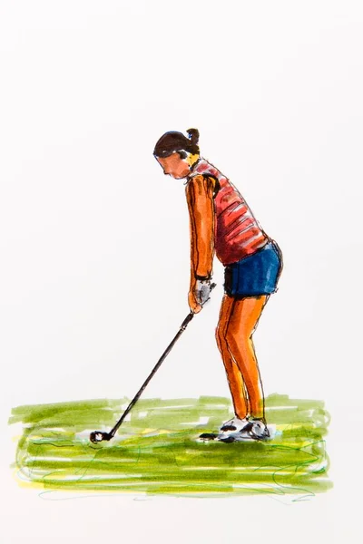 Female Golfer Tee Drawing Artist Gerhard Kraus Kriftel Illustration — Stock Photo, Image