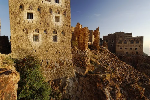 Παλαιό Πέτρινο Σπίτι Στο Ορεινό Χωριό Σαχάρα Υεμένη Αραβία Αραβική — Φωτογραφία Αρχείου