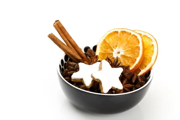 Star Anise Cinnamon Stars Cinnamon Sticks Dried Orange Slices — Stock Fotó