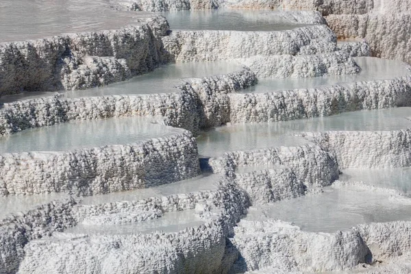 Travertin Terrasser Varma Källor Mineral Inlåning Palett Våren Lägre Terrasser — Stockfoto