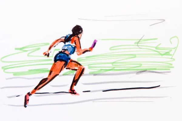 Relay Race Track Field Athletics Drawing Artist Gerhard Kraus Kriftel — ストック写真