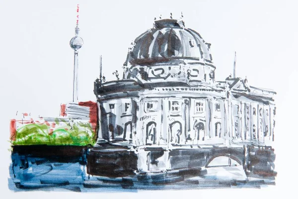 Bode Museum Museum Island Berlin Germany Drawing Gerhard Kraus Kriftel — Stockfoto
