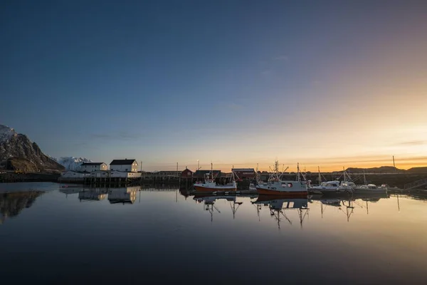 Morning Atmosphere Harbor Hamnoy Moskenesy Lofoten Norway Europe — стоковое фото
