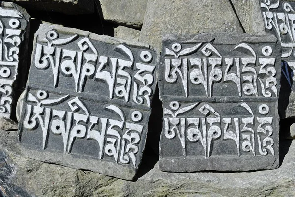 Mani Wall Mani Stone Dudh Kosi Valley Solukhumbu Khumbu Sagarmatha — Fotografia de Stock
