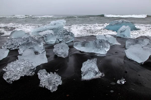 Льодовик Плаває Пляжі Лави Йокулсарлон Ісландія Європа — стокове фото