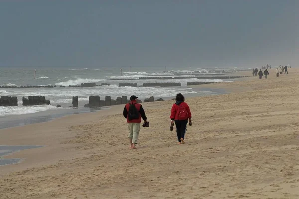 People Walking Beach Bad Weather Sylt Schleswig Holstein Germany Europe — Foto Stock