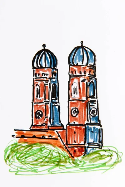 Munich Frauenkirche Church Munich Bavaria Germany Drawing Gerhard Kraus Kriftel — Stockfoto