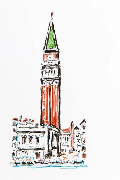 Mark Campanile Mark Basilica Bell Tower Venice Italy Drawing Gerhard — Stockfoto