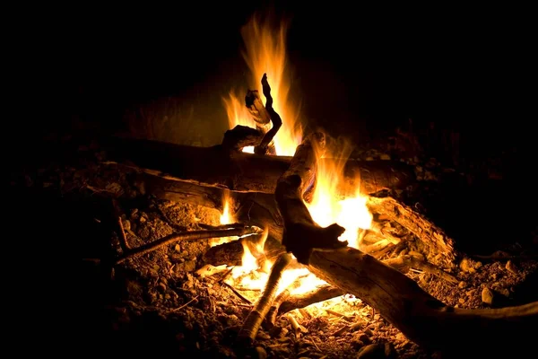 Пожар Лагере Ночью Озеро Северная Мавора Моссберн Саутленд Южный Остров — стоковое фото