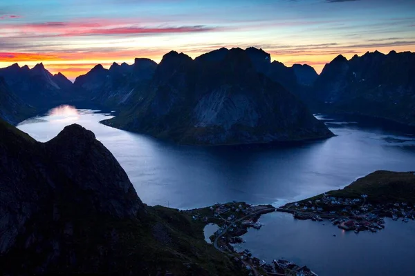 View Reinebringen Reinebriggen 442M View Hamnoy Moskenes Moskenesy Lofoten Norway — Stockfoto