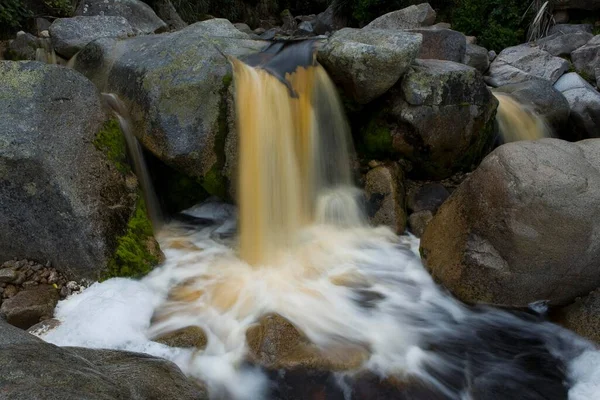 Golden yellow waterfall, Kohaihai, Kahurangi National Park, West Coast, South Island, New Zealand, Oceania