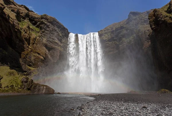 Wasserfall Mit Regenbogen Skogafoss Island Europa — Stockfoto