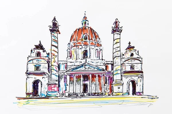 Iglesia San Carlos Viena Austria Dibujo Gerhard Kraus Kriftel Europa —  Fotos de Stock