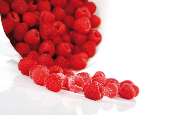Raspberries White Background Close — стокове фото