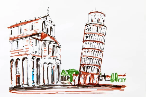 Scheve Toren Van Pisa Italië Tekening Door Gerhard Kraus Kriftel — Stockfoto