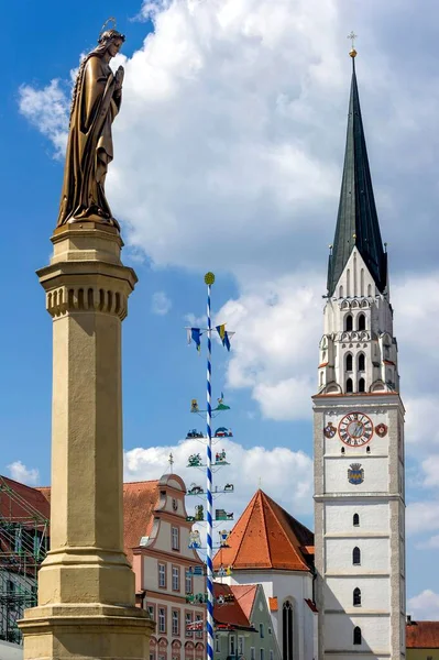 Marian Column Maypole Parish Church Johannes Baptist Pfaffenhofen Upper Bavaria — Stock Photo, Image