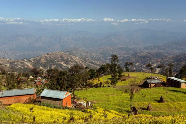 View Terraced Fields Mountains Himalayas Nagarkot Nepal Asia — Stok fotoğraf