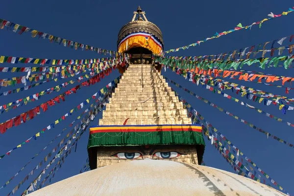 Eyes Buddha Boudhanath Stupa Prayer Flags Boudhanath Unesc World Heritage — Photo