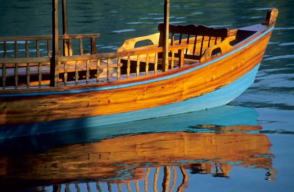 Traditionelle Holzboote Pletten Auf Dem Bleder See Region Gorenjska Slowenien — Stockfoto