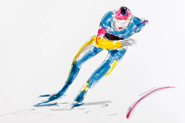Drawing Speed Skating Artist Gerhard Kraus Kriftel — ストック写真