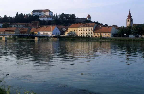 Miasto Ptuj Nad Rzeką Drau Drawa Region Stajerska Słowenia Europa — Zdjęcie stockowe