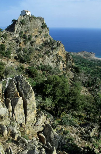 Eglise Panagia Kremniotissa Sur Les Hautes Falaises Île Samothraki Thrakia — Photo