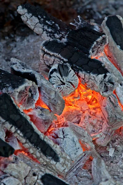 Sıcak Odun Ateşi Yakın Görüş — Stok fotoğraf