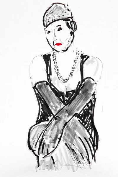 Portrait Woman Style 20S Drawing Artist Gerhard Kraus Kriftel — Zdjęcie stockowe