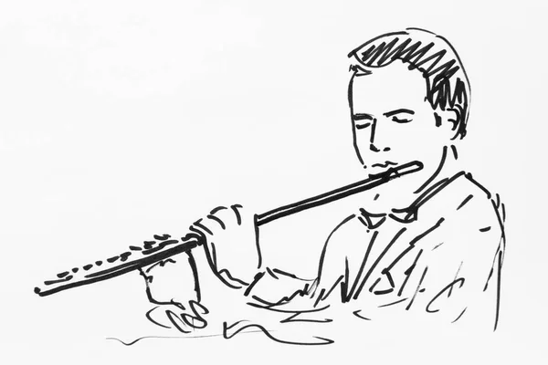 Flutist Drawing Artist Gerhard Kraus Kriftel Germany Europe — Zdjęcie stockowe