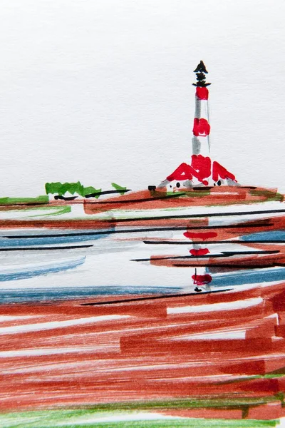 Westerheverand Lighthouse North Frisia Šlesvicko Holštýnsko Severní Německo Kresba Umělce — Stock fotografie