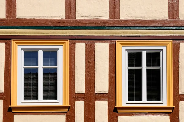 Half Timbered House Yellow White Windows — Stok fotoğraf