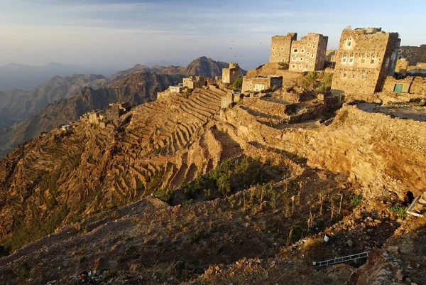 Vista Panorámica Del Pueblo Shaharah Yemen Arabia Península Árabe Oriente — Foto de Stock