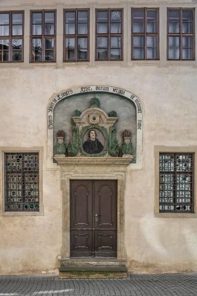 Geboorte Van Martin Luther Portaal Met Reliëf Museum Eisleben Saksen — Stockfoto