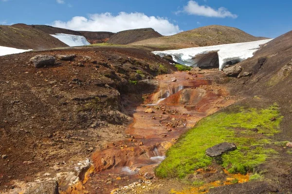Hot Red Stream Volcanic Landscape Eyjafjallajoekull Iceland Europe — Φωτογραφία Αρχείου