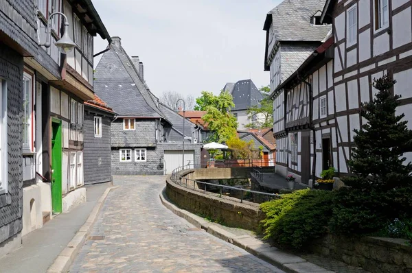 Ulice Poloroubenými Domy Goslar Dolní Sasko Německo Evropa — Stock fotografie