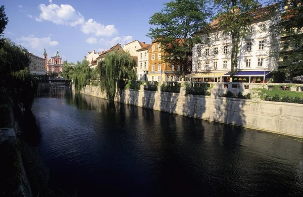 Stare Domy Wzdłuż Lubljanicy Lublana — Zdjęcie stockowe