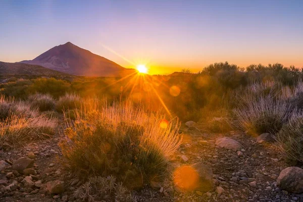 Sunset Volcano Teide Volcano Backlit Scenery National Park Teide Tenerife — Stock Photo, Image